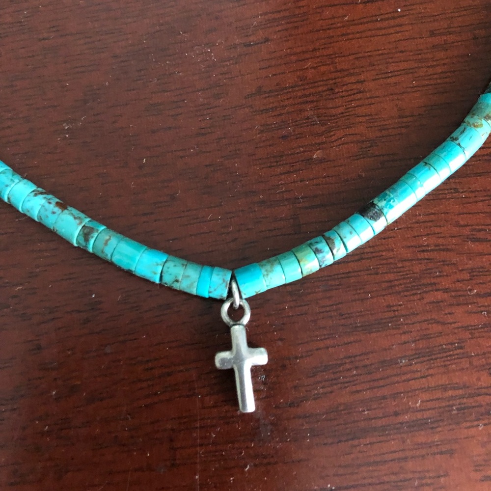 Turquoise necklace With Silver Cross